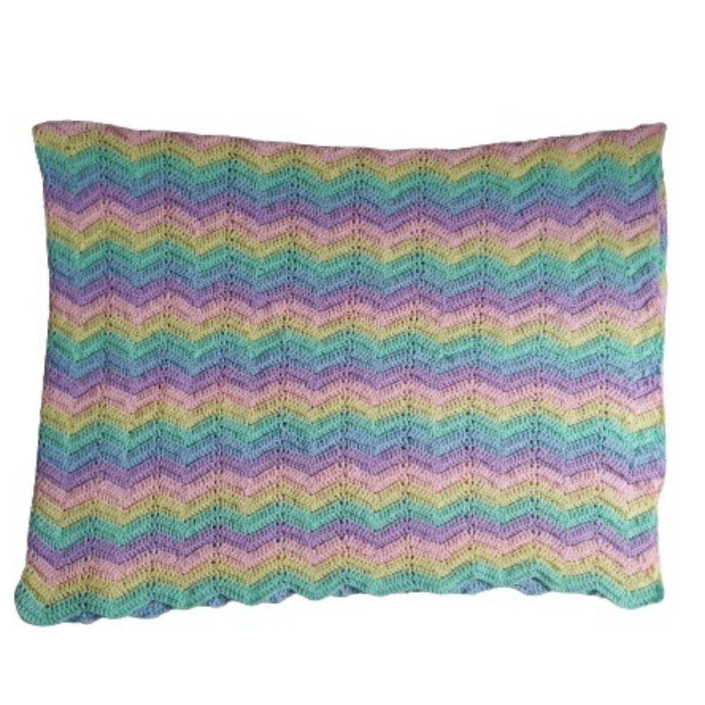 Handmade Crochet zig zag chevron Kawaii Afghan Pastel Rainbow Knit Lap Blanket